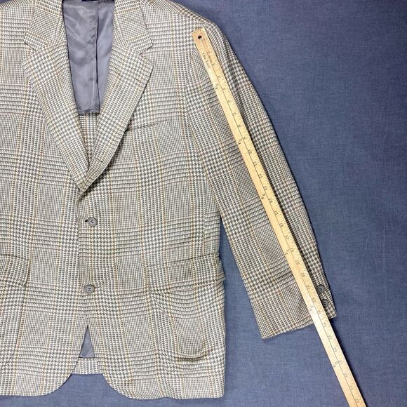 Brooks Brothers Blazer Mens 39R Tan Silk Wool Houndstooth Plaid Preppy Chic Coat - Picture 13 of 16